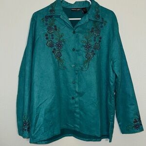 VTG Fashion Classics Sueded Long Sleeve Embroidered Bead Shirt/Jacket,Teal, Sz L